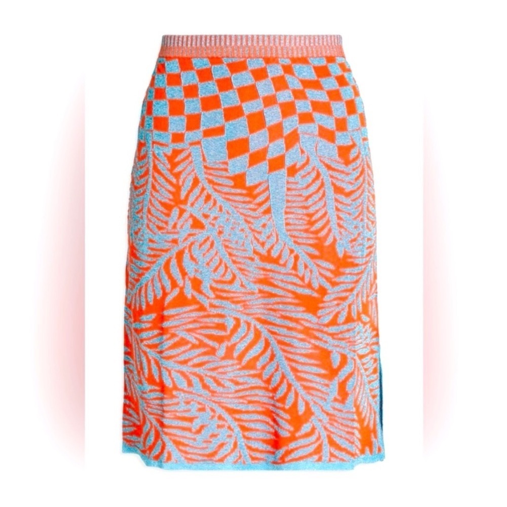 NWT Diane von Furstenberg Bella Pool Tile Palm Blue Print Cruz Knit Skirt orange